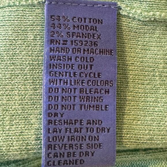 J. McLaughlin Size Medium Green Cotton Blend Ribbed V-Neck Pullover Sweater - Picture 6 of 6